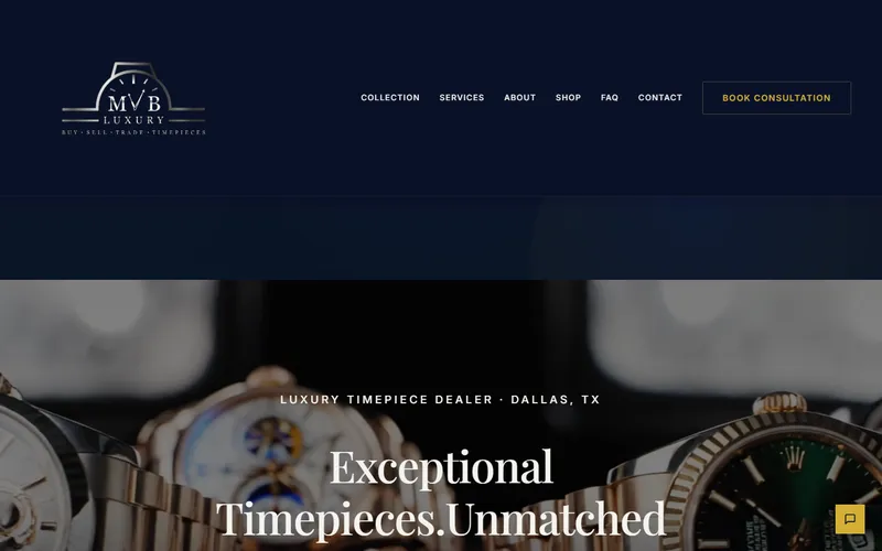 MVB Luxury Timepieces website homepage