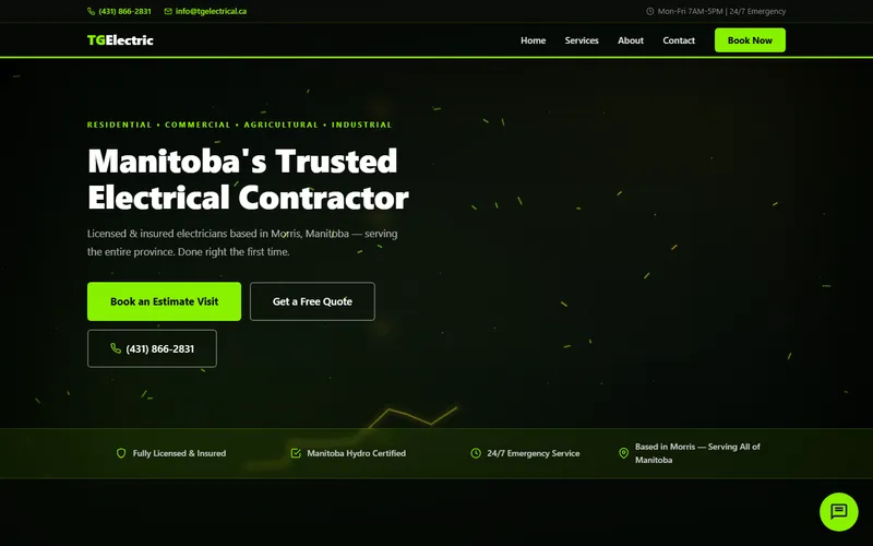 TG Electric website homepage